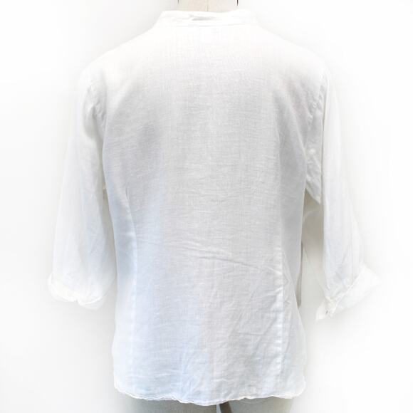 Charter Club Woman Plus White 100% Linen Peasant Embroidered Top Blouse Shirt 24 - Picture 7 of 8